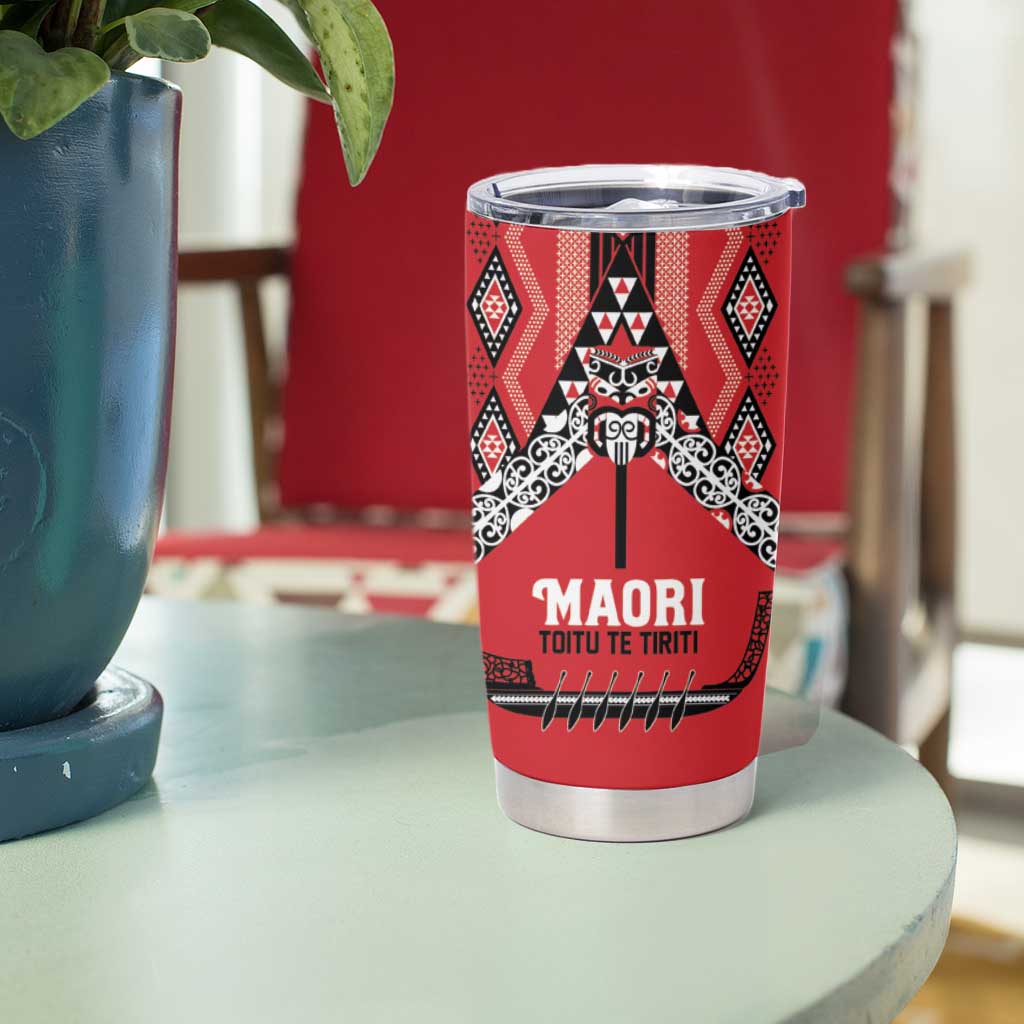 Toitu Te Tiriti Waitangi Tumbler Cup Red Wharenui House - Aussie Hoodie