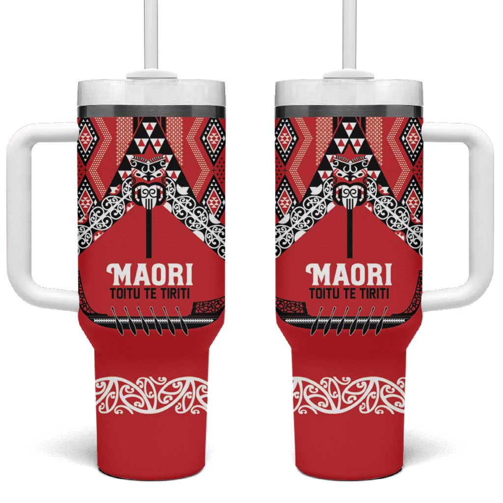 Toitu Te Tiriti Waitangi Tumbler With Handle Red Wharenui House - Aussie Hoodie