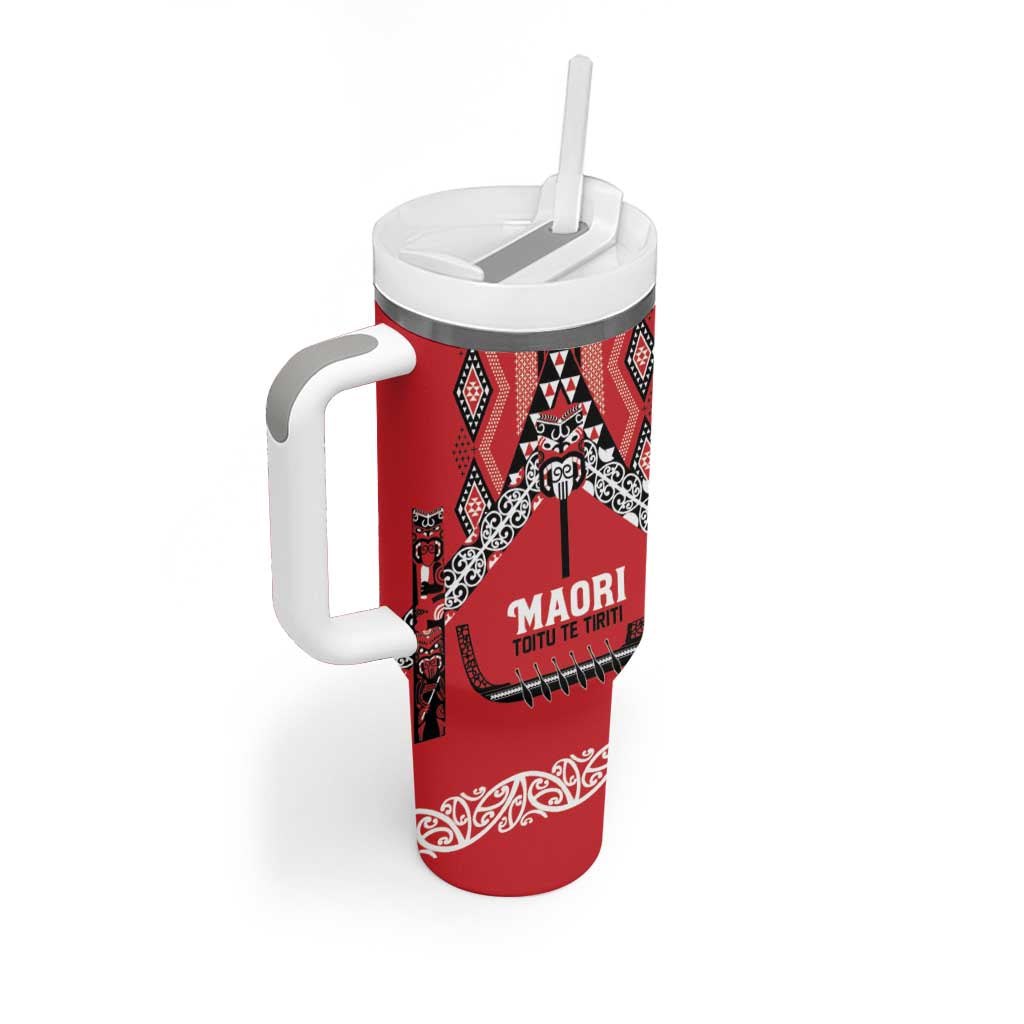 Toitu Te Tiriti Waitangi Tumbler With Handle Red Wharenui House - Aussie Hoodie