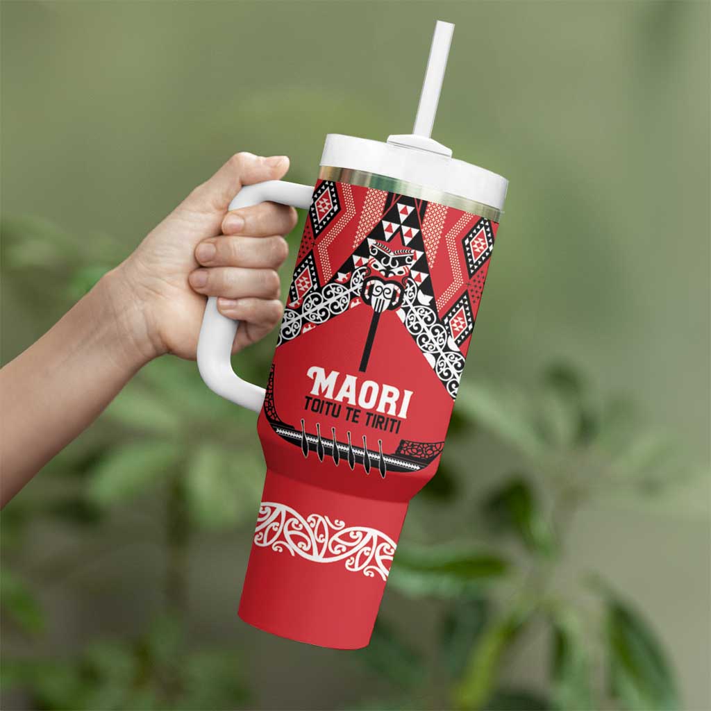 Toitu Te Tiriti Waitangi Tumbler With Handle Red Wharenui House - Aussie Hoodie
