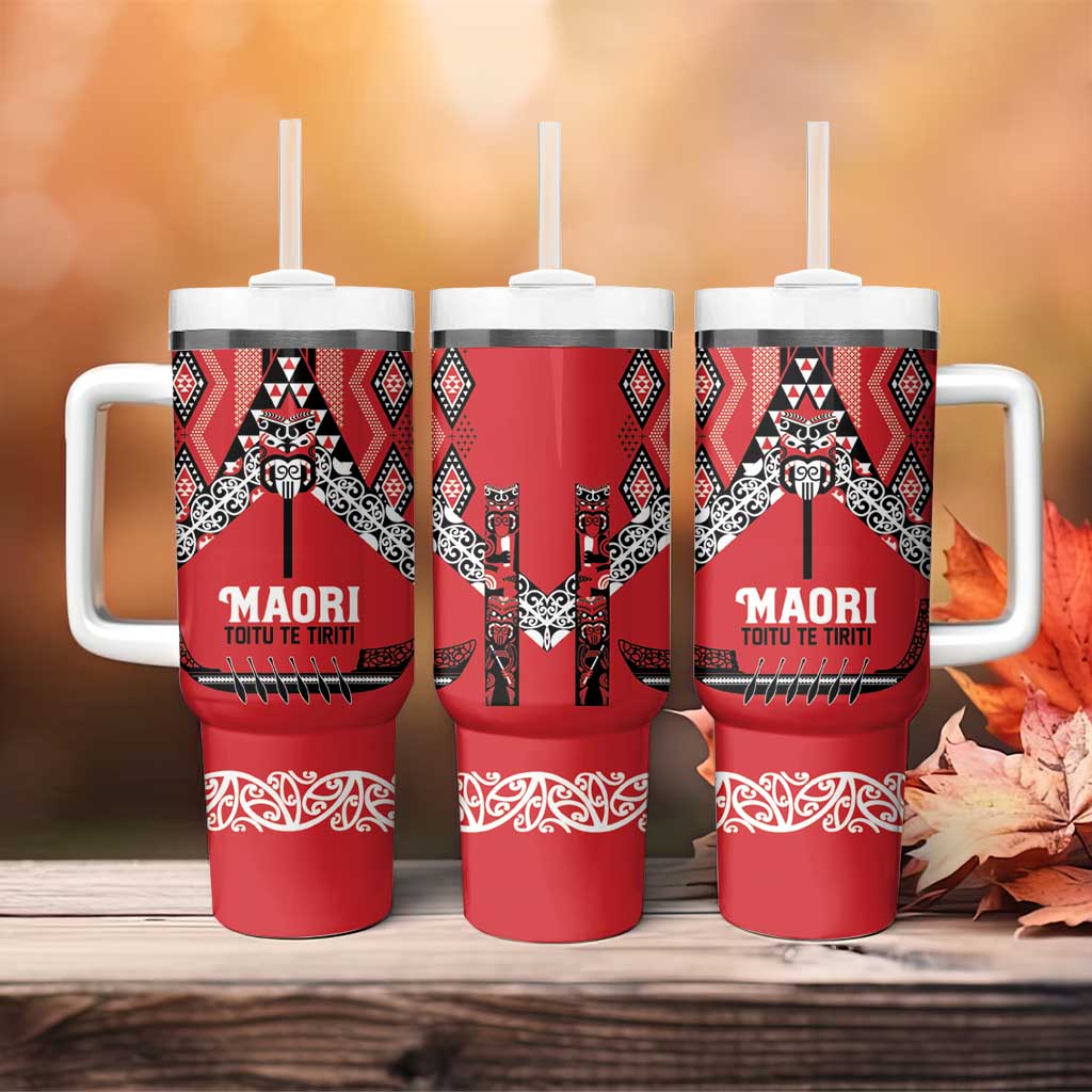 Toitu Te Tiriti Waitangi Tumbler With Handle Red Wharenui House - Aussie Hoodie