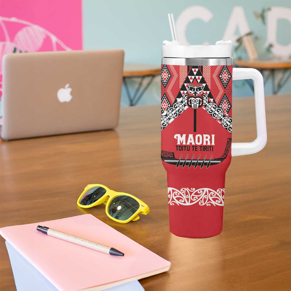 Toitu Te Tiriti Waitangi Tumbler With Handle Red Wharenui House - Aussie Hoodie