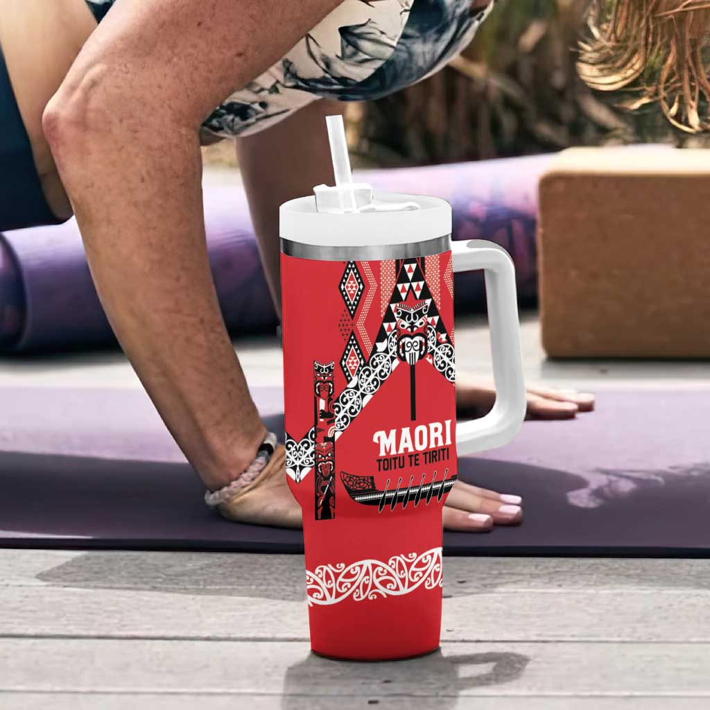 Toitu Te Tiriti Waitangi Tumbler With Handle Red Wharenui House - Aussie Hoodie