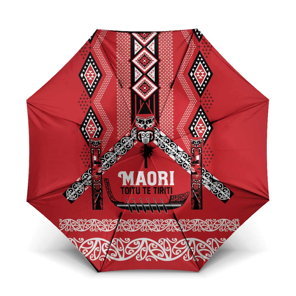 Toitu Te Tiriti Waitangi Umbrella Red Wharenui House - Aussie Hoodie