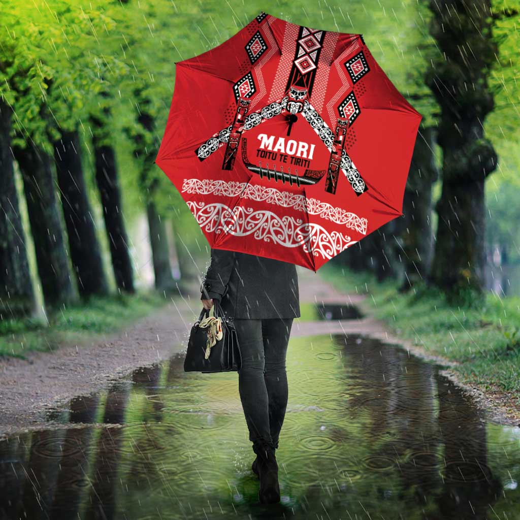 Toitu Te Tiriti Waitangi Umbrella Red Wharenui House - Aussie Hoodie