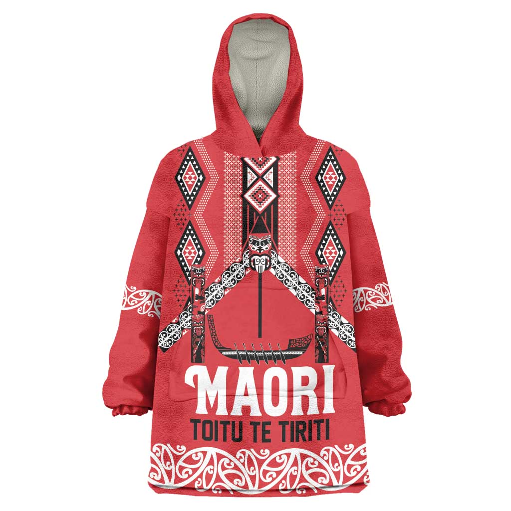 Toitu Te Tiriti Waitangi Wearable Blanket Hoodie Red Wharenui House - Aussie Hoodie