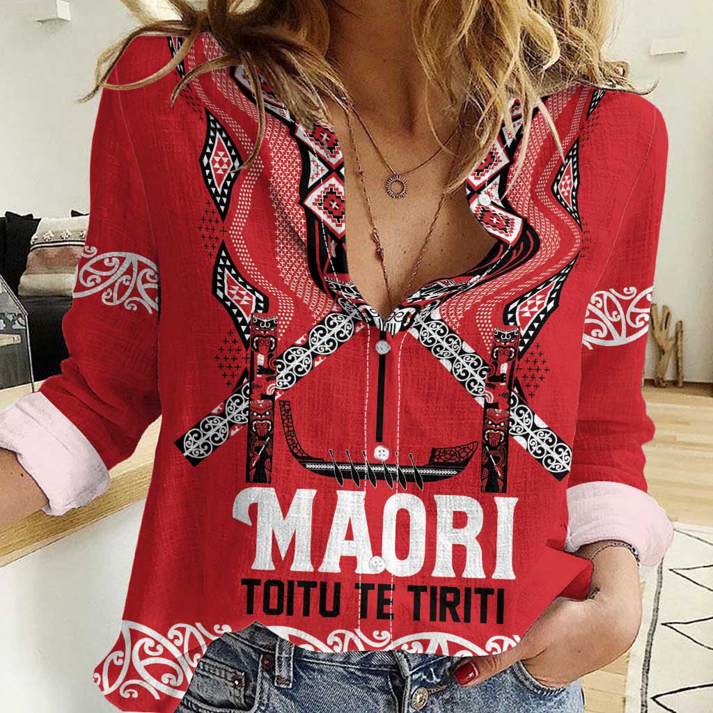 Toitu Te Tiriti Waitangi Women Casual Shirt Red Wharenui House - Aussie Hoodie