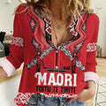 Toitu Te Tiriti Waitangi Women Casual Shirt Red Wharenui House - Aussie Hoodie