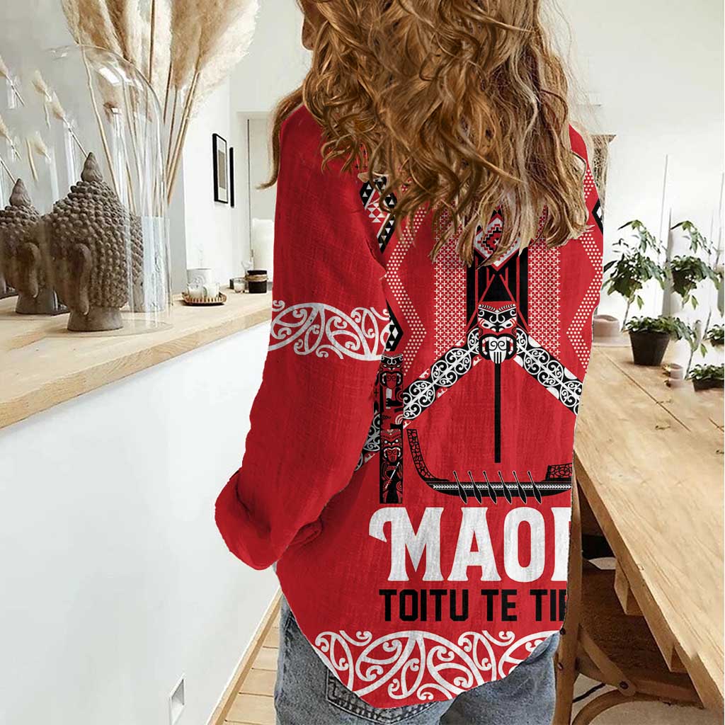 Toitu Te Tiriti Waitangi Women Casual Shirt Red Wharenui House - Aussie Hoodie