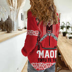 Toitu Te Tiriti Waitangi Women Casual Shirt Red Wharenui House - Aussie Hoodie