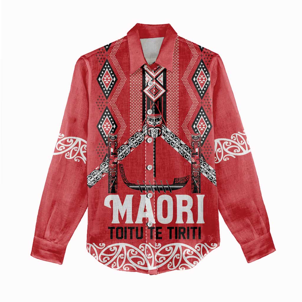 Toitu Te Tiriti Waitangi Women Casual Shirt Red Wharenui House - Aussie Hoodie
