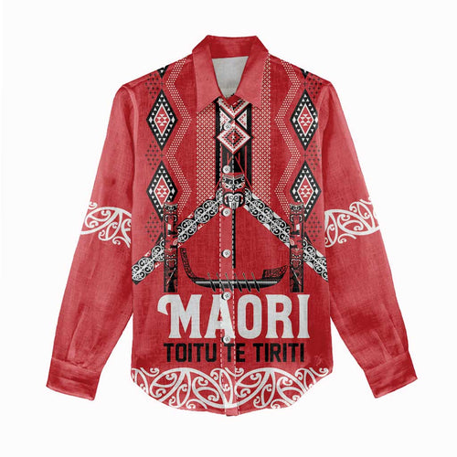 Toitu Te Tiriti Waitangi Women Casual Shirt Red Wharenui House - Aussie Hoodie