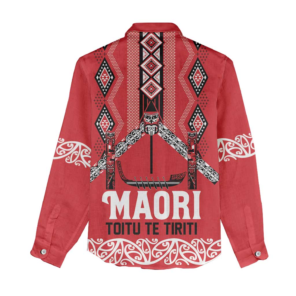 Toitu Te Tiriti Waitangi Women Casual Shirt Red Wharenui House - Aussie Hoodie