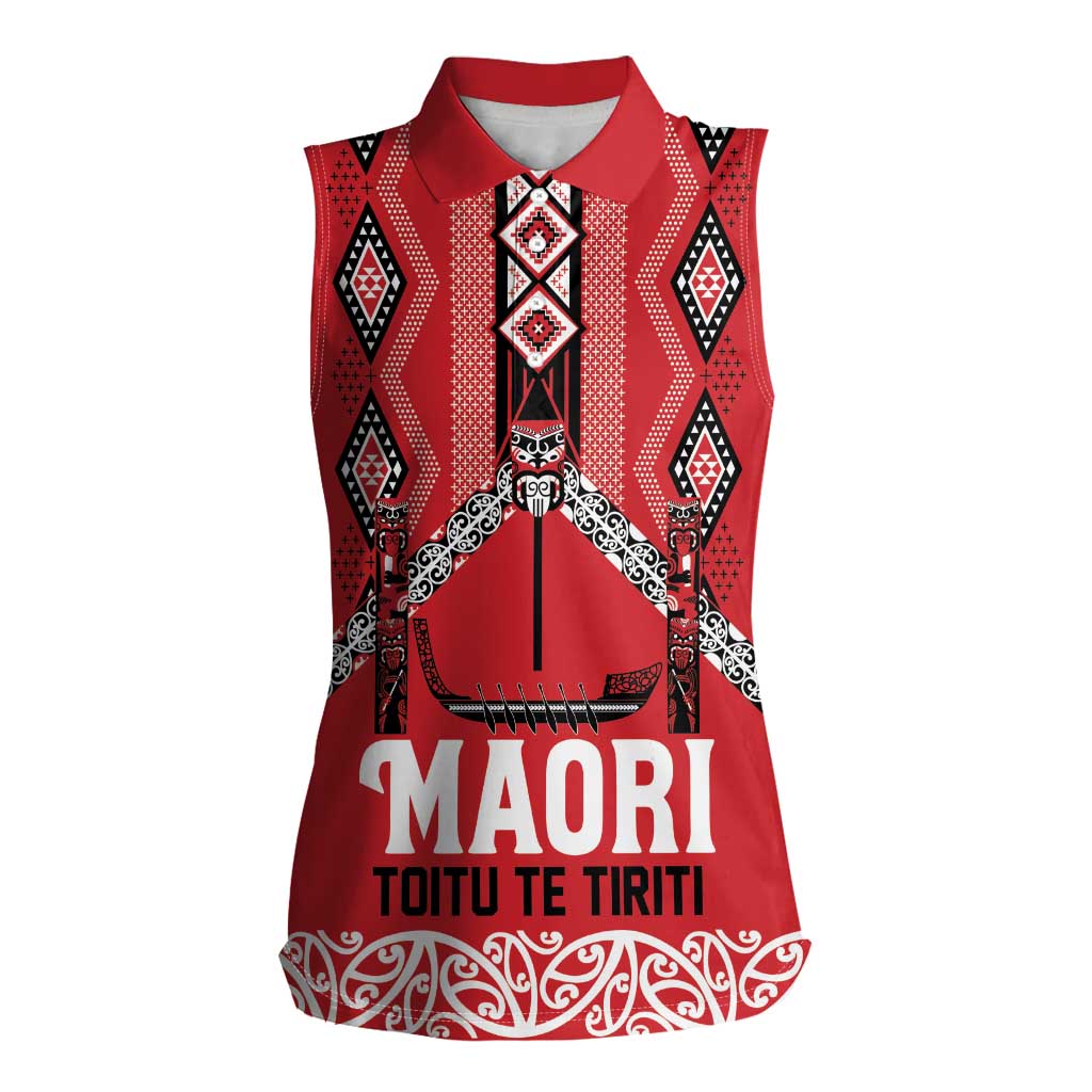 Toitu Te Tiriti Waitangi Women Sleeveless Polo Shirt Red Wharenui House - Aussie Hoodie