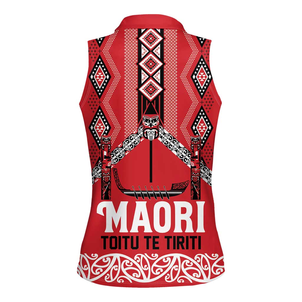 Toitu Te Tiriti Waitangi Women Sleeveless Polo Shirt Red Wharenui House - Aussie Hoodie