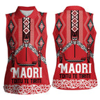 Toitu Te Tiriti Waitangi Women Sleeveless Polo Shirt Red Wharenui House - Aussie Hoodie