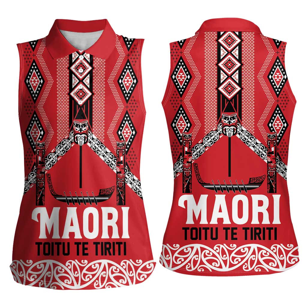 Toitu Te Tiriti Waitangi Women Sleeveless Polo Shirt Red Wharenui House - Aussie Hoodie