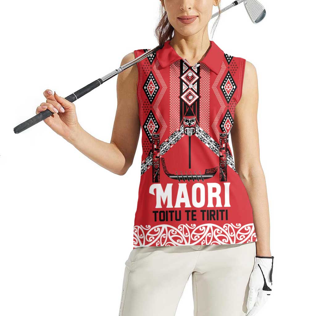Toitu Te Tiriti Waitangi Women Sleeveless Polo Shirt Red Wharenui House - Aussie Hoodie