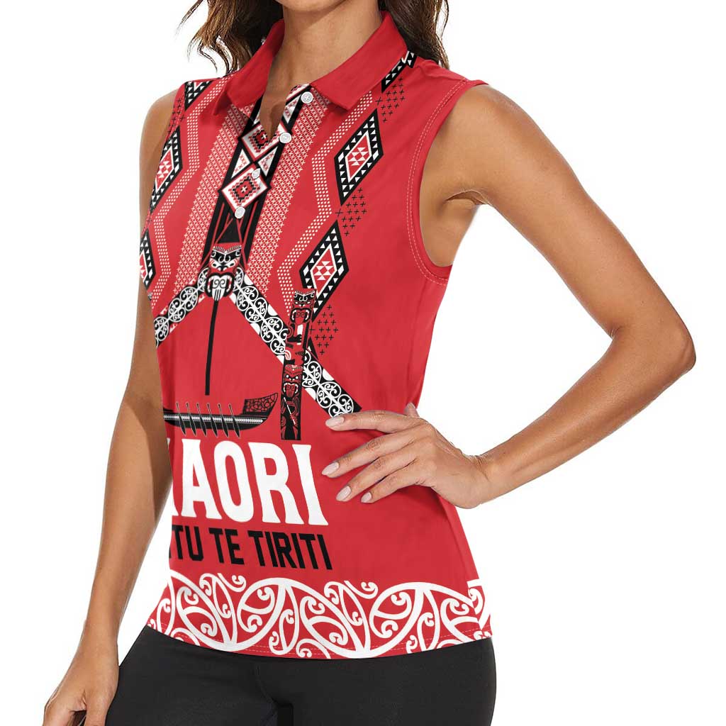 Toitu Te Tiriti Waitangi Women Sleeveless Polo Shirt Red Wharenui House - Aussie Hoodie