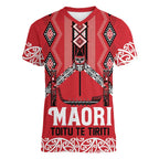 Toitu Te Tiriti Waitangi Women V-Neck T-Shirt Red Wharenui House - Aussie Hoodie