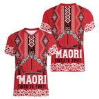 Toitu Te Tiriti Waitangi Women V-Neck T-Shirt Red Wharenui House - Aussie Hoodie
