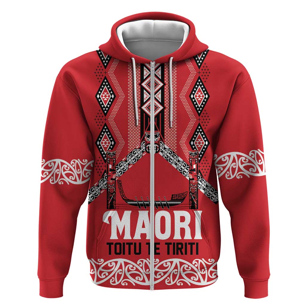 Toitu Te Tiriti Waitangi Zip Hoodie Red Wharenui House - Aussie Hoodie