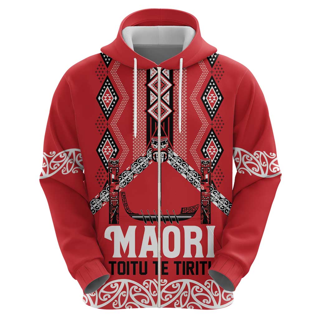 Toitu Te Tiriti Waitangi Zip Hoodie Red Wharenui House - Aussie Hoodie