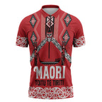 Toitu Te Tiriti Waitangi Zipper Polo Shirt Red Wharenui House - Aussie Hoodie