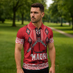 Toitu Te Tiriti Waitangi Zipper Polo Shirt Red Wharenui House - Aussie Hoodie
