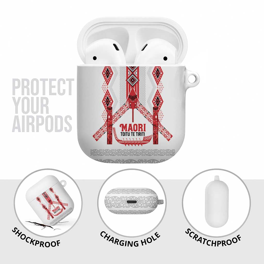 Toitu Te Tiriti Waitangi AirPods Case White Wharenui House - Aussie Hoodie