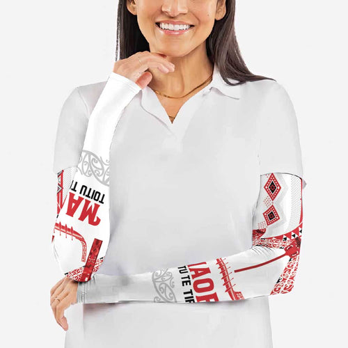 Toitu Te Tiriti Waitangi Arm Sleeves White Wharenui House - Aussie Hoodie