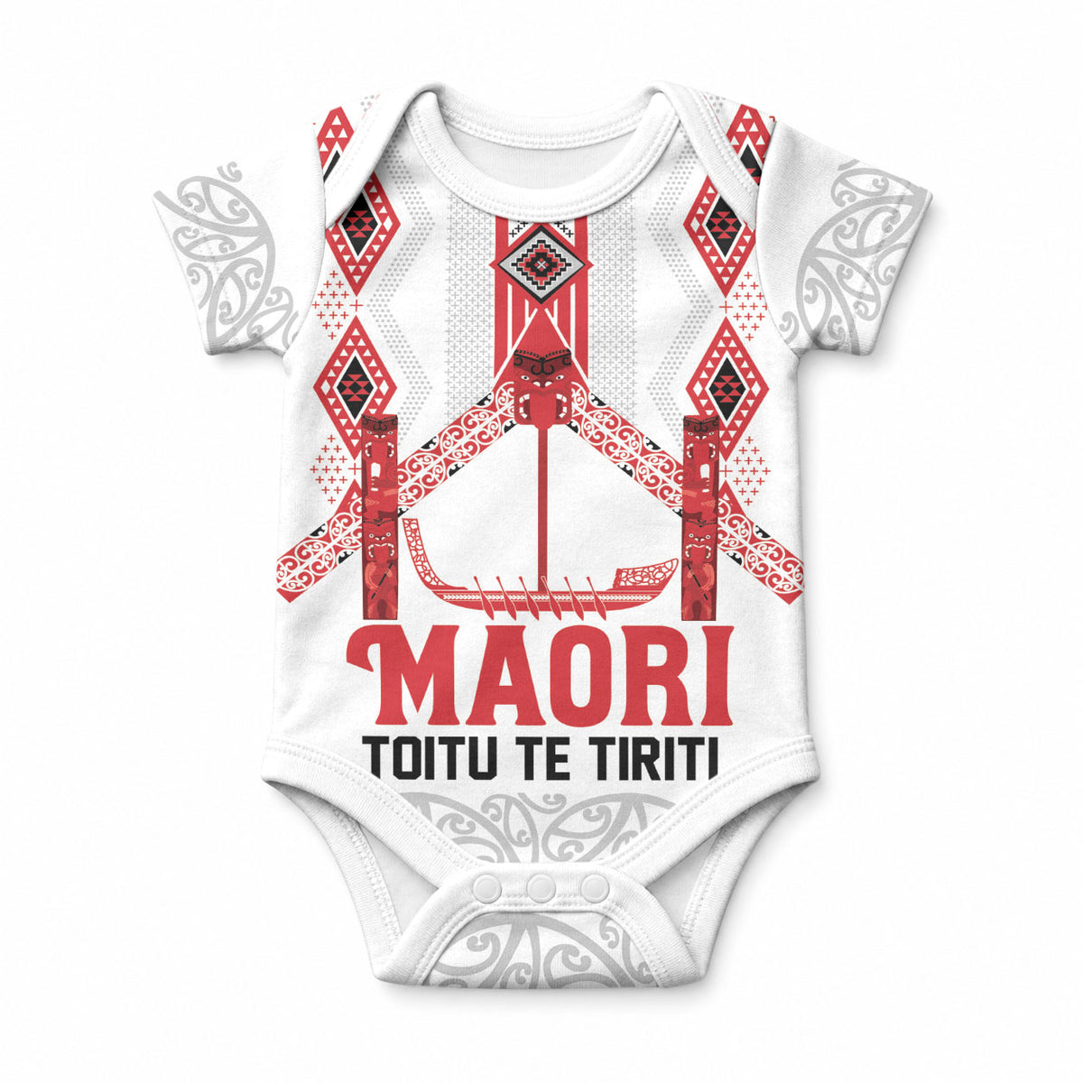Toitu Te Tiriti Waitangi Baby Onesie White Wharenui House