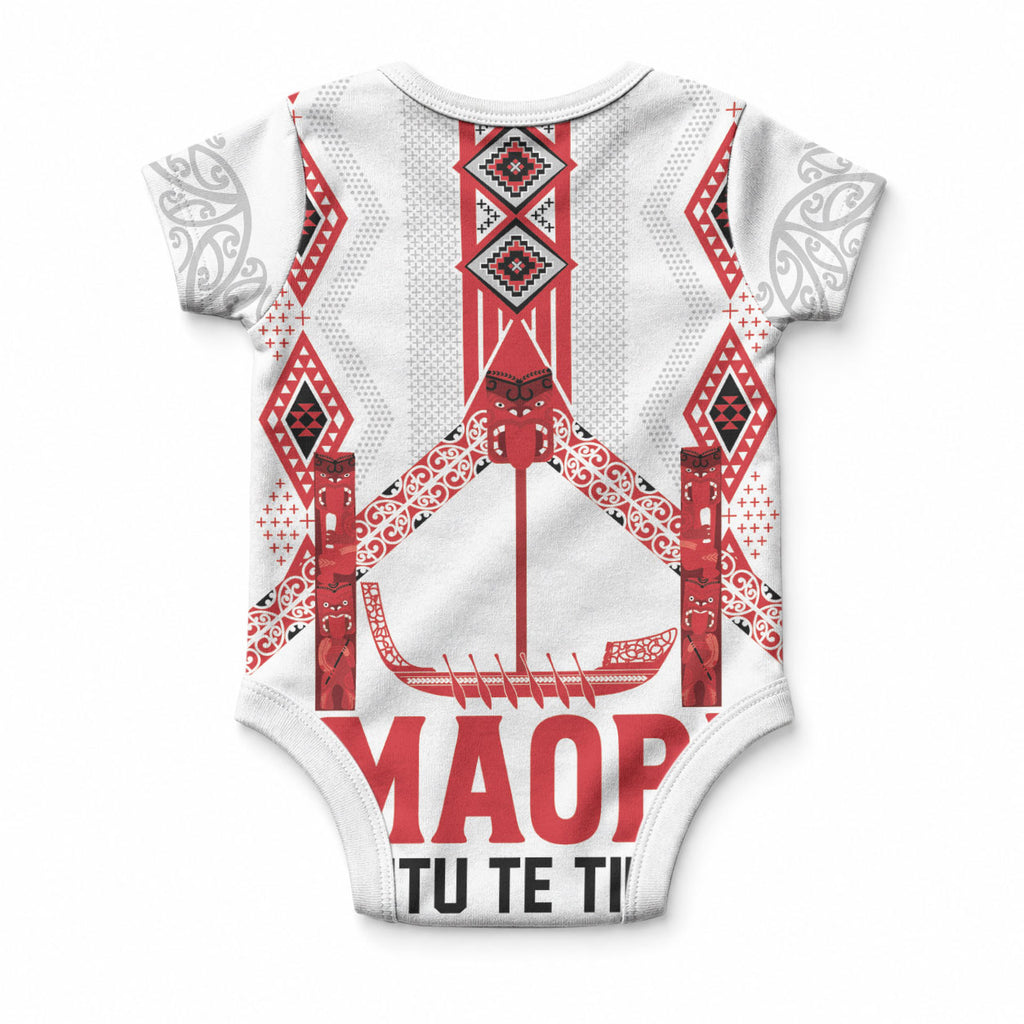 Toitu Te Tiriti Waitangi Baby Onesie White Wharenui House