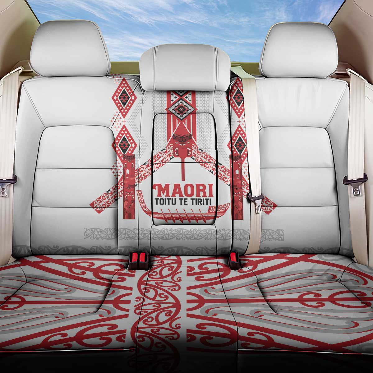 Toitu Te Tiriti Waitangi Back Car Seat Cover White Wharenui House - Aussie Hoodie