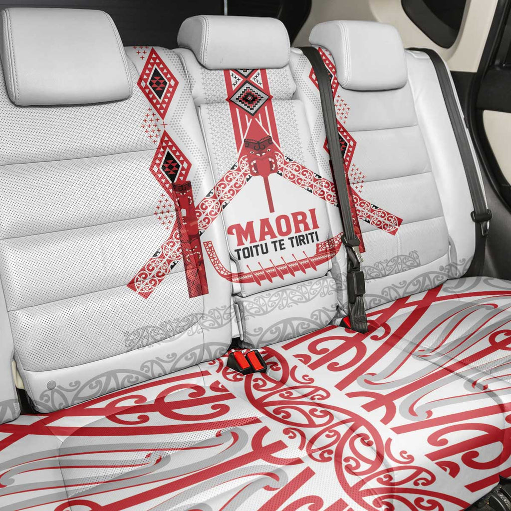 Toitu Te Tiriti Waitangi Back Car Seat Cover White Wharenui House - Aussie Hoodie
