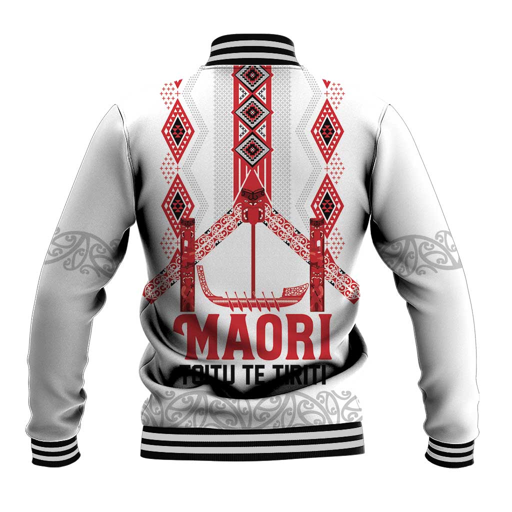 Toitu Te Tiriti Waitangi Baseball Jacket White Wharenui House - Aussie Hoodie