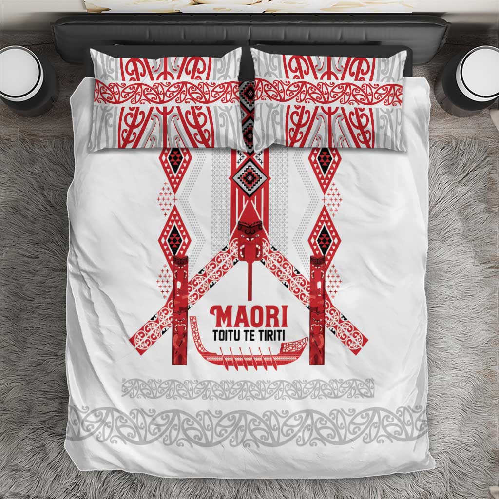 Toitu Te Tiriti Waitangi Bedding Set White Wharenui House - Aussie Hoodie