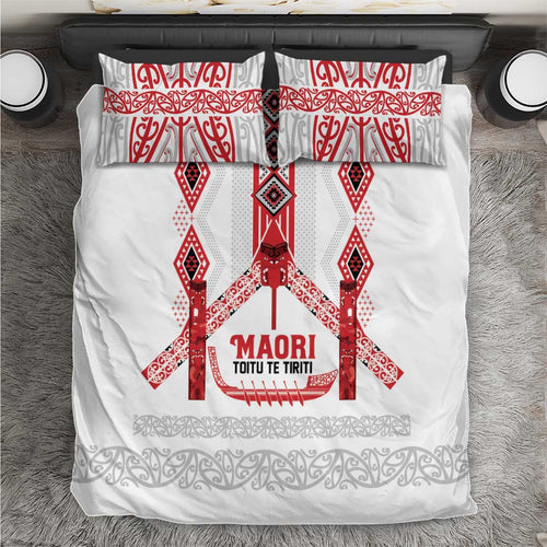Toitu Te Tiriti Waitangi Bedding Set White Wharenui House - Aussie Hoodie