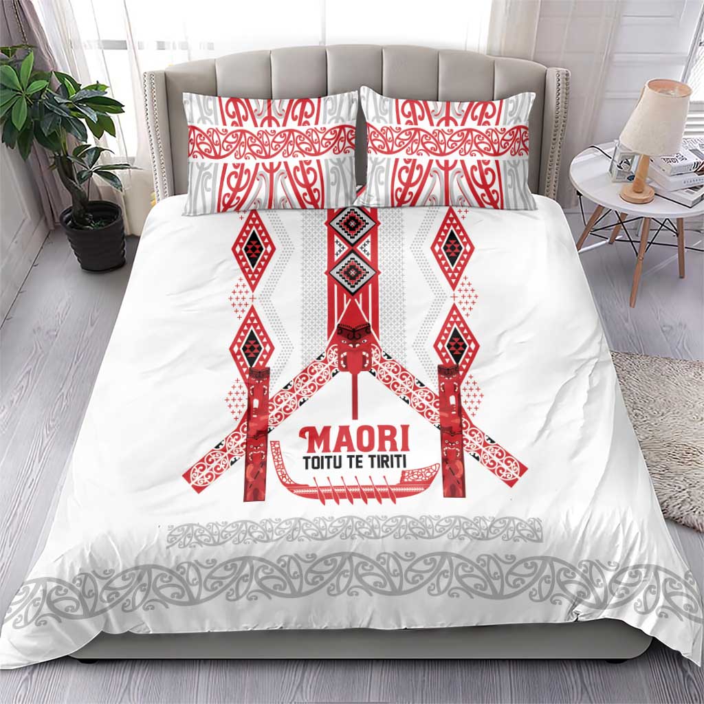 Toitu Te Tiriti Waitangi Bedding Set White Wharenui House - Aussie Hoodie