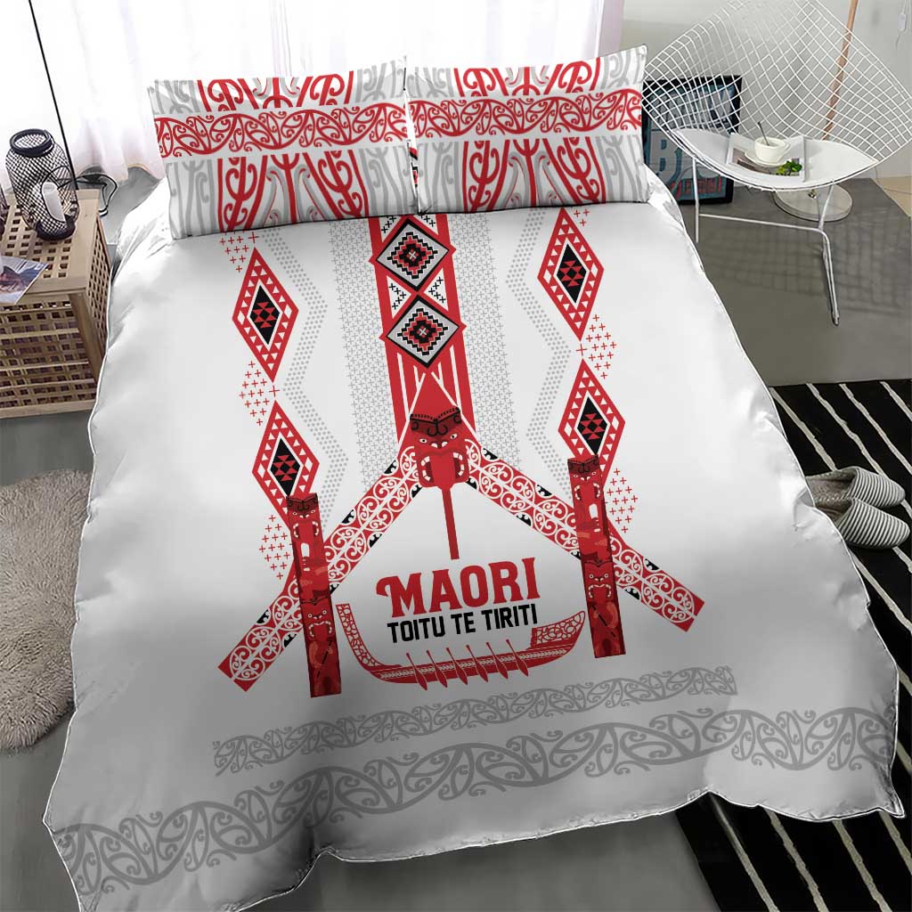 Toitu Te Tiriti Waitangi Bedding Set White Wharenui House - Aussie Hoodie
