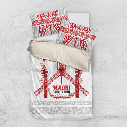 Toitu Te Tiriti Waitangi Bedding Set White Wharenui House - Aussie Hoodie