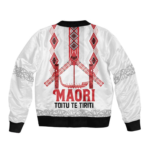 Toitu Te Tiriti Waitangi Bomber Jacket White Wharenui House - Aussie Hoodie