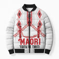 Toitu Te Tiriti Waitangi Bomber Puffer Jacket White Wharenui House - Aussie Hoodie
