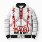 Toitu Te Tiriti Waitangi Bomber Puffer Jacket White Wharenui House - Aussie Hoodie