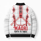 Toitu Te Tiriti Waitangi Bomber Puffer Jacket White Wharenui House - Aussie Hoodie