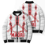 Toitu Te Tiriti Waitangi Bomber Puffer Jacket White Wharenui House - Aussie Hoodie