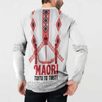 Toitu Te Tiriti Waitangi Button Sweatshirt White Wharenui House - Aussie Hoodie