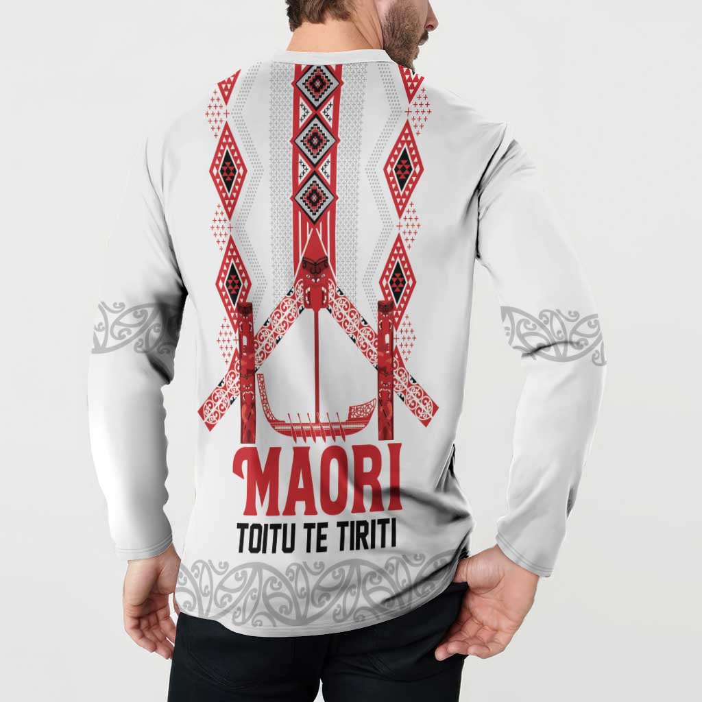 Toitu Te Tiriti Waitangi Button Sweatshirt White Wharenui House - Aussie Hoodie
