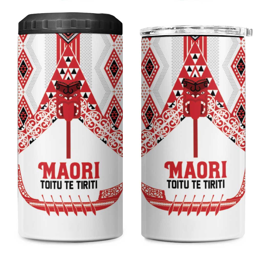 Toitu Te Tiriti Waitangi 4 in 1 Can Cooler Tumbler White Wharenui House - Aussie Hoodie