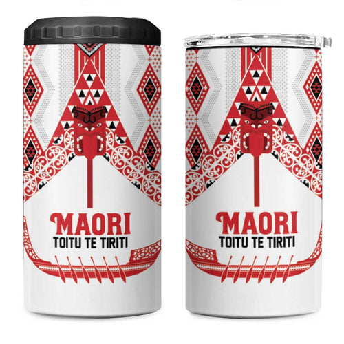 Toitu Te Tiriti Waitangi 4 in 1 Can Cooler Tumbler White Wharenui House - Aussie Hoodie